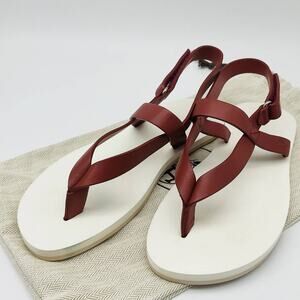 Hermes Tahiti Beach Sandals – Dark Red & White Leather, Size 37.5